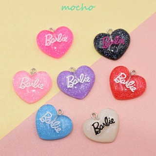 Mocho 10 ชิ้น ตุ๊กตาบาร์บี้ เรซิน พีช หัวใจ, DIY พวงกุญแจ ตุ๊กตาบาร์บี้ ตัวอักษร, น่ารัก กลิตเตอร์ เรซิน รูปหัวใจ สร้อยคอ ต่างหู ทํา