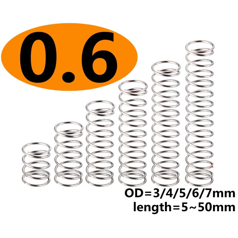 XJC10 ชิ้นสปริงอัดสแตนเลส สปริงแรงดัน (d 0.6 มม.,od3/4/5/6/7 มม.,L 5-50 มม.)