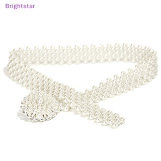 Brightstar เข็มขัดแฟชั่น ประดับมุก พลอยเทียม ดอกไม้ โซ่เอวยางยืด สําหรับเด็กผู้หญิง