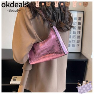 Okdeals กระเป๋าช้อปปิ้ง กระเป๋าสะพายไหล่ หนัง ทรงสี่เหลี่ยม สีพื้น พร้อมสายสะพาย สไตล์เรโทร สําหรับผู้หญิง