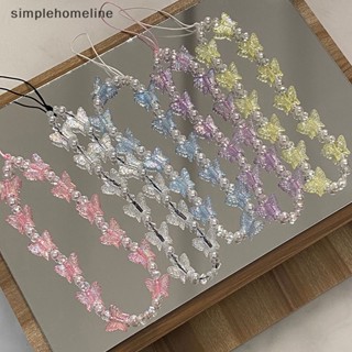 [simplehomeline] สายคล้องโทรศัพท์มือถือ ประดับลูกปัดอะคริลิคใส รูปผีเสื้อ สําหรับผู้หญิง พร้อมส่ง