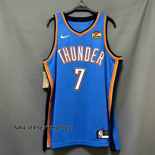 【คุณภาพสูง】ใหม่ ของแท้ NBA Thunder สําหรับผู้ชาย #7 เสื้อกีฬาแขนสั้น ลายทีม Chet Holmgren Jersey Icon Edition สีฟ้า