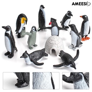 Ameesi โมเดลสัตว์ เพนกวินจําลอง PVC สมจริง เพื่อการเรียนรู้ ของขวัญวันเกิด 11 ชิ้น ต่อชุด