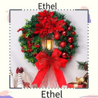 Ethel1 พวงหรีดคริสต์มาส ประดับโบว์ พร้อมไฟ