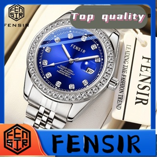 Fensir FENSIR พร้อมส่ง นาฬิกาข้อมือควอตซ์แฟชั่น สายแสตนเลส หน้าปัดขนาดใหญ่ ประดับเพชร ปฏิทิน สไตล์ยุโรป สําหรับบุรุษ