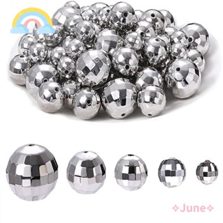 June ลูกปัดดิสโก้ ทรงกลม สีเงิน 4 ขนาด สําหรับทําเครื่องประดับ สร้อยคอ DIY