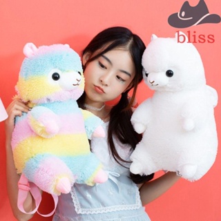 Bliss กระเป๋าเป้สะพายหลัง ขนนิ่ม ลายการ์ตูนอัลปาก้าน่ารัก สําหรับนักเรียน