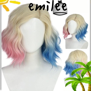 Emilee วิกผมสังเคราะห์ วิกผมสั้น 36 ซม. ทนความร้อน สีฟ้า ชมพู ขาว สําหรับผู้หญิง