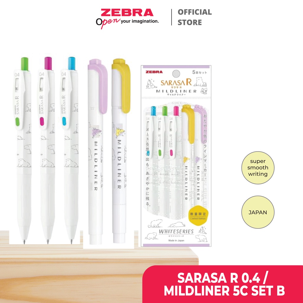 Zebra Sarasa R 0.4 มม. Mildliner Set B - สีน่ารัก สําหรับบันทึกและภาพประกอบ