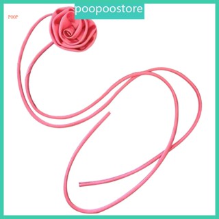 Poop สร้อยคอริบบิ้น ลายดอกไม้ สีชมพู มีสไตล์ สําหรับผู้หญิง สายรัดคอ หรูหรา ผูกคอ ผู้หญิง ปาร์ตี้ หวานแหวว โช้ค