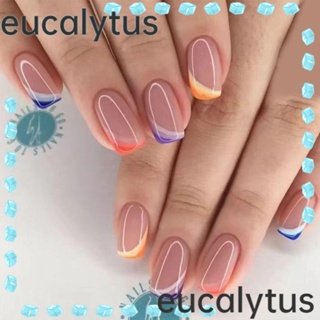 Eucalytus1 เล็บปลอม สีสันสดใส สไตล์ฝรั่งเศส DIY 24 ชิ้น