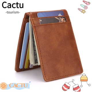 Cactu กระเป๋าสตางค์ ใบสั้น หนัง Pu แบบบางพิเศษ กันขโมย ใส่บัตรประชาชนได้ แฟชั่นสําหรับผู้ชาย