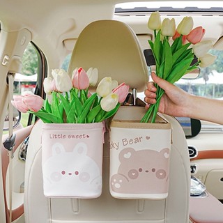 Cute Cartoon Car Trash Can Car Seat Back Storage Bucket Leather Printing Car Hanging Multi-Functional Storage Box Car storage  car  interior accessorie