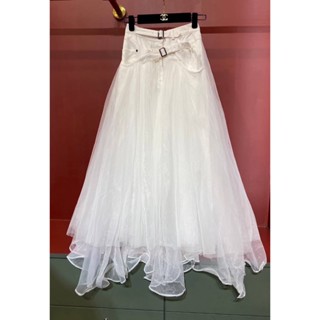 ♥ เช็คสินค้าก่อนสั่ง KOREA RUFFLE SILK SKIRT งานเกาหลี กระโปรงระบาย พองสวยมาก แต่งขอบเอว เข็มขัดยีนส์