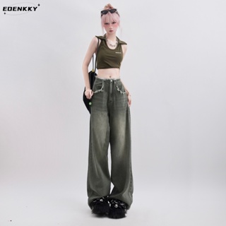 EOENKKY กางเกงขายาว กางเกงยีสน์ผู้หญิง ทรงหลวม ๆ ตรง Retro Hip Hop Pants 2023 NEW Style  fashion Comfortable Unique Stylish A27L0C8 36Z230909