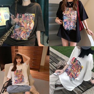 👚Anna👚เสื้อยืดแฟชั่นไซส์ใหญ่ เสื้อยืดโอเวอร์ไซส์แขนสั้น วินเทจ สตรีท พิมพ์ลาย 2425