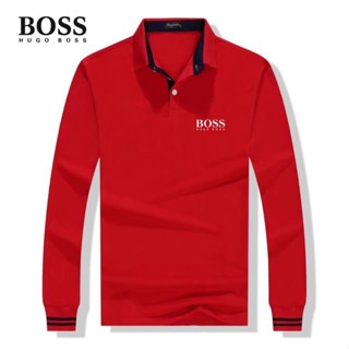 ใหม่ เสื้อโปโล แขนยาว ลาย BOSS แฟชั่นฤดูใบไม้ผลิ และฤดูใบไม้ร่วง