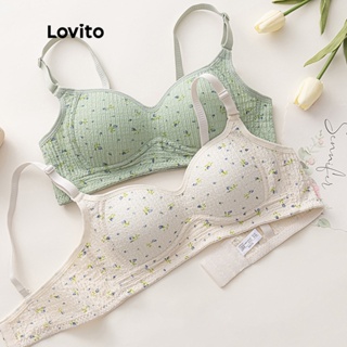 Lovito บราลำลอง ลายดอกไม้ ไร้โครง สำหรับสตรี LNA10051 (ออฟไวื์/ชมพู/เขียว)