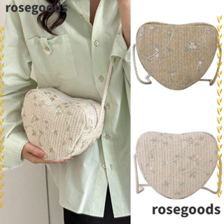 Rosegoods1 กระเป๋าถือฟาง รูปหัวใจ แฟชั่นฤดูร้อน สําหรับผู้หญิง