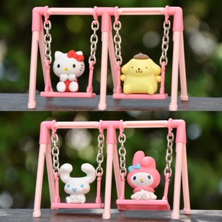 ของเล่นฟิกเกอร์ Hello Kitty Sanrio Cinnamoroll Melody Pom Pom Purin Play On The Swing Gashapon Sanrio Kawaii