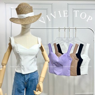 VIVIE TOP" เสื้อสายเดี่ยว ปิดนมน้อยเก็บข้าง ตัวยาวปิดสะดือ เสริมฟองน้ำ สายเดี่ยวครอป เสื้อเกาะอก สายเดี่ยวเสริมฟองน้ำ