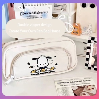 ☛ Pochacco Canvas Pencil Bag Double-layer Pencil Case Simple Pencil Bag Large Capacity Student Supplies Stationery Storage Bag srlive