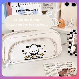 ☛ Pochacco Canvas Pencil Bag Double-layer Pencil Case Simple Pencil Bag Large Capacity Student Supplies Stationery Storage Bag srlive