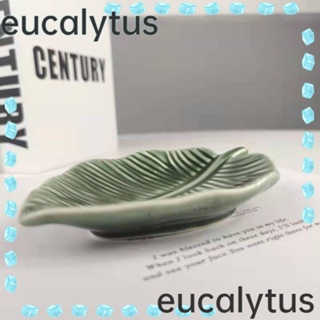 Eucalytus1 ถาดเซรามิค รูปใบไม้ หรูหรา สีเขียว สําหรับวางจาน ของขวัญ ตกแต่งงานแต่งงาน วันเกิด คริสต์มาส