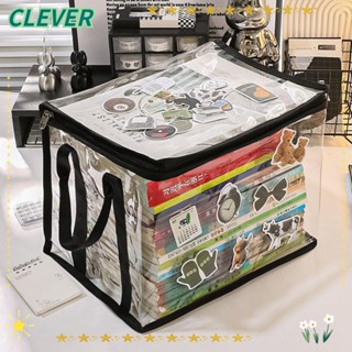 Clever กระเป๋าเก็บหนังสือ แบบใส มีซิป กันฝุ่น วางซ้อนกันได้ สําหรับนักเรียน