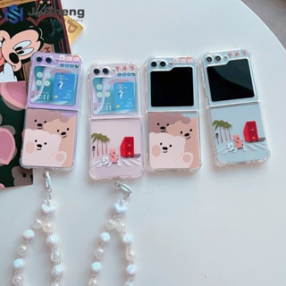 Jusheng เคสโทรศัพท์มือถือแฟชั่น ลายหมี พริกไทย สําหรับ Samsung Z Flip5 Z Flip4 Z Flip3