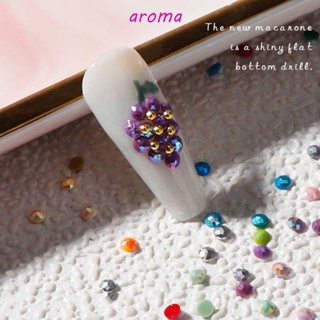 Aroma อุปกรณ์ตกแต่งเล็บ พลอยเทียม ทรงกลม แบน คละสี สําหรับตกแต่งเล็บ DIY