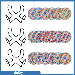 [Dolity1] ที่รองแก้วเครื่องดื่ม ลายแมนดาลา พร้อมที่จับ สําหรับตกแต่งห้องรับประทานอาหาร สํานักงาน DIY 6 ชิ้น