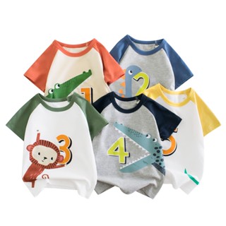 ใหม่ เสื้อยืดแขนสั้น สไตล์เกาหลี แฟชั่นฤดูร้อน สําหรับเด็กผู้ชาย 27kids 0408 2023