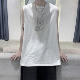 【M-5XL】เสื้อยืดลําลอง คอกลม แขนกุด พิมพ์ลายการ์ตูน สไตล์เกาหลี โอเวอร์ไซซ์ แฟชั่นสําหรับผู้ชาย ผู้หญิง