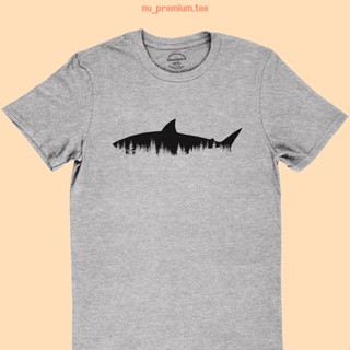 UIเสื้อยืดลาย ปลา ฉลาม Shark x Forest แนว Hipster มีหลายสี คอกลม แขนสั้น ไซส์ S - 2XL