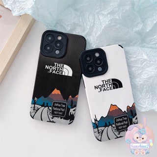 The North Face เคสโทรศัพท์มือถือ ลายภูเขาไฟ แนวตั้ง ระดับไฮเอนด์ สีดํา สีขาว สําหรับ iPhone11 14 pro max 13 XS 8P 7