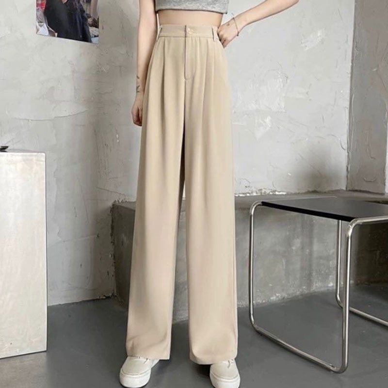กางเกงเอวสูงสีพื้นใส่ทำงาน