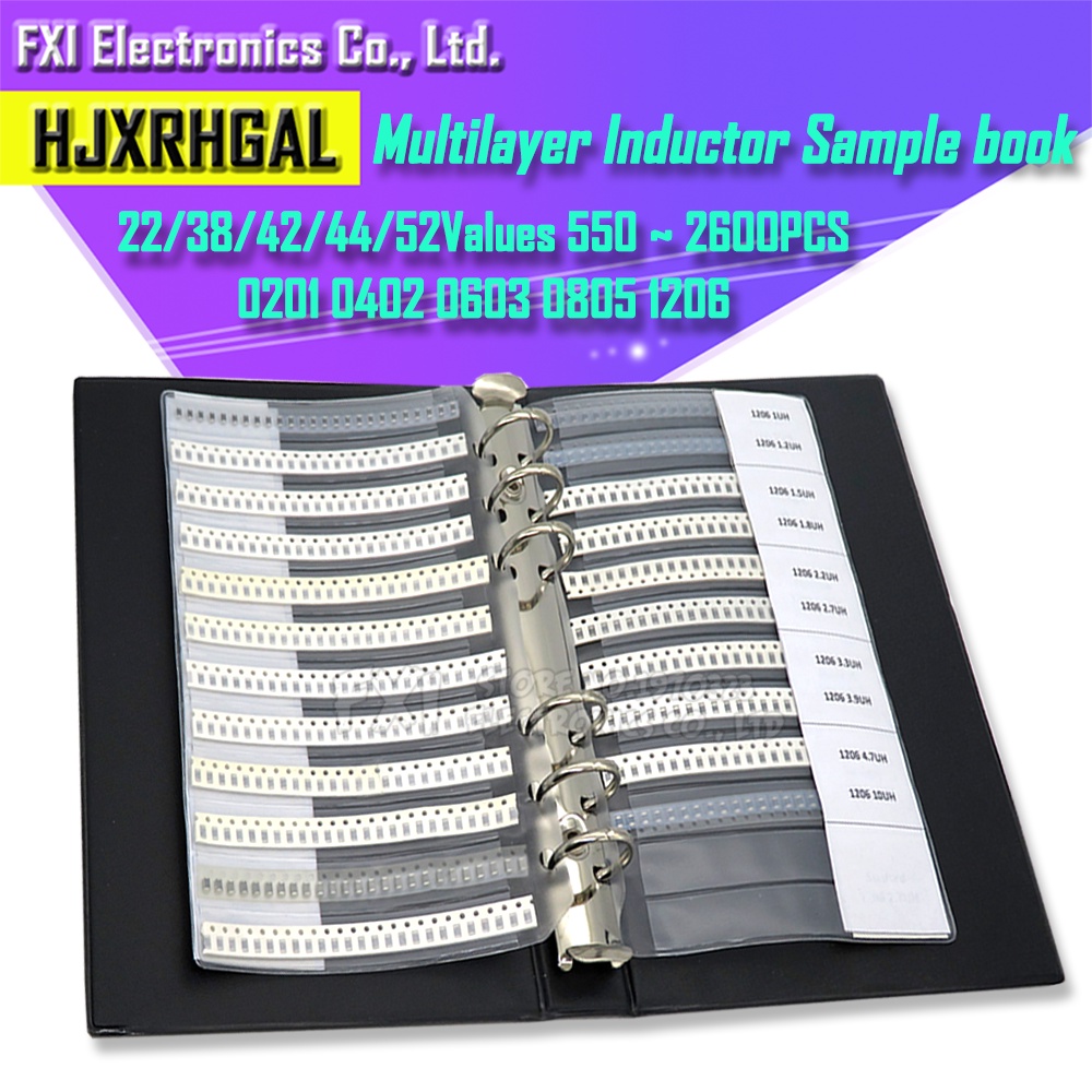 22/38/42/44/52ค่า 0402 0603 0805 1206 Multilayer เซรามิค Inductor Stackup Inductor SMD ตัวอย่างหนังส