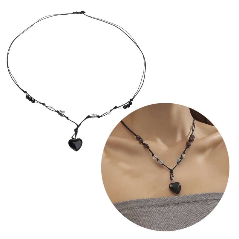 IOR Heart สร้อยคอหินธรรมชาติทอเชือก Choker สําหรับผู้หญิงสาว Unisex สร้อยคออัญมณี-เครื่องประดับ
