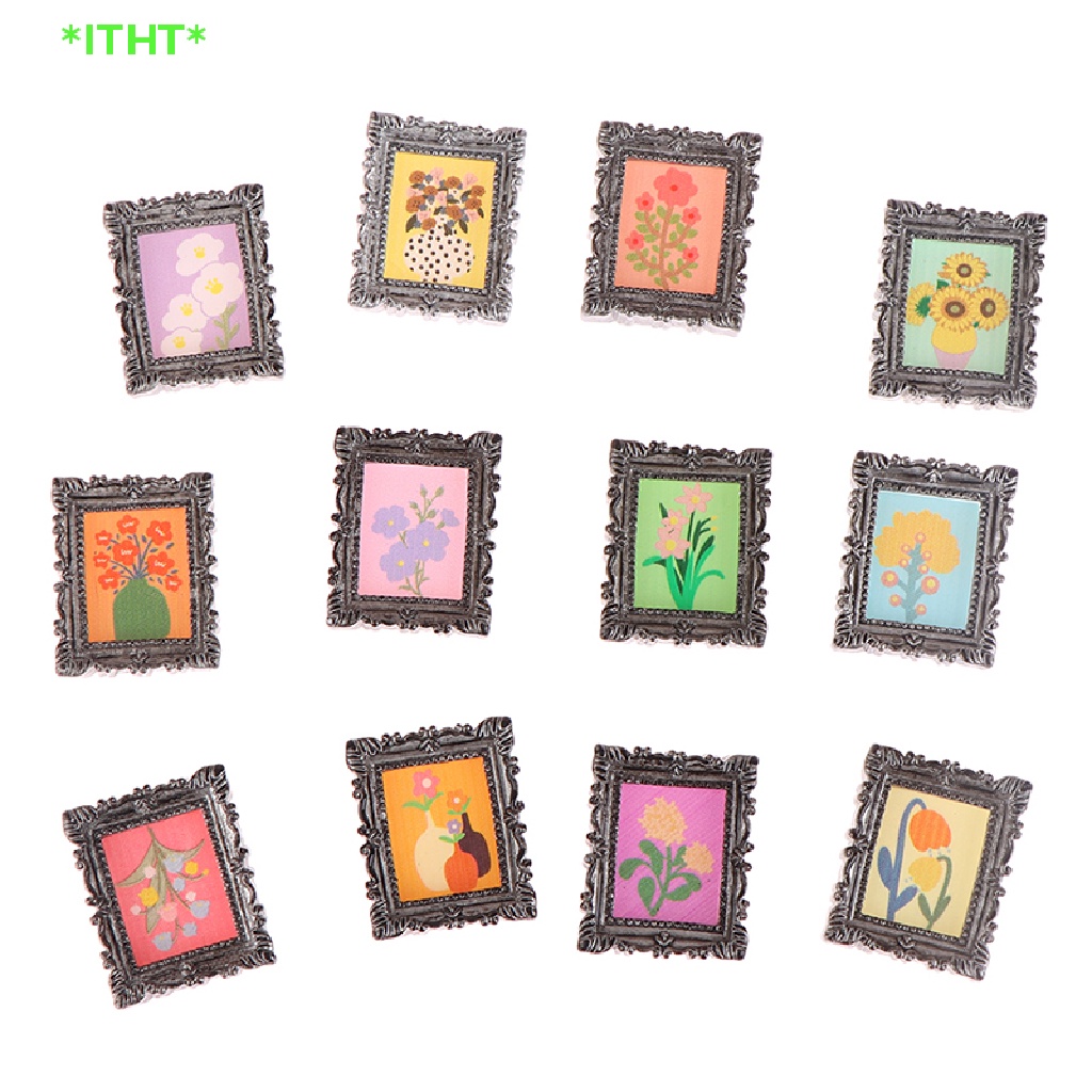 Itht> ใหม่ กรอบน้ํามันจิ๋ว 1:12 สไตล์โบราณ สําหรับตกแต่งบ้านตุ๊กตา 2 ชิ้น