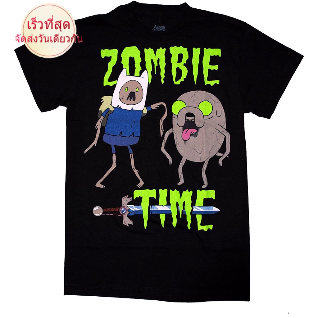 CTเสื้อยืดคอวีผู้ชาย Adventure Time With Finn And Jake Zombie Time Officially Licensed Adult T-Shirt t shirt men cotton