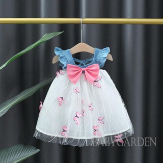 Babygarden-6m-3y ชุดเดรสแขนกุด ทรงเอ ประดับโบว์ ลายผีเสื้อ สําหรับเด็กผู้หญิง ปาร์ตี้ ทุกวัน