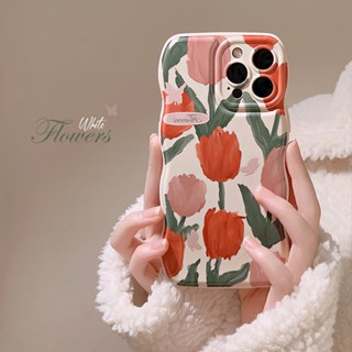 Phjm2 เคสโทรศัพท์มือถือ ลายดอกทิวลิป สีส้ม ขอบหยัก สําหรับ Apple Iphone 12 13 11 14promax 13 11 xr