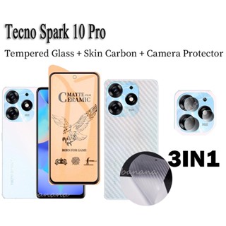 (3 In 1)Tecno Spark 10 Pro ฟิล์มเซรามิค เนื้อแมตต์ นิ่ม + ฟิล์มกันรอยเลนส์ + ฟิล์มกันรอยด้านหลัง