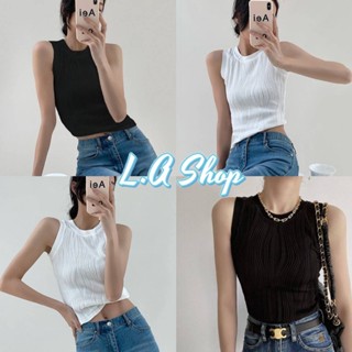 L.A Shop พร้อมส่ง เสื้อกล้ามไหมพรม สีพื้นขาวดำ ใส่ง่ายสบายลายริ้วๆ "85152"