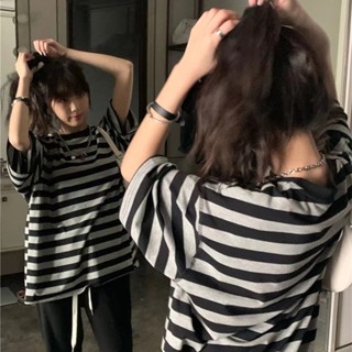 เสื้อยืดลายทางสาวอวบ แขนสั้น oversize เสื้อผ้าแฟชั่นเกาหลี เสื้อโอเวอร์ไซส์ผู้หญิงน่ารักๆ เรียบๆแต่สวยใส่ชิว