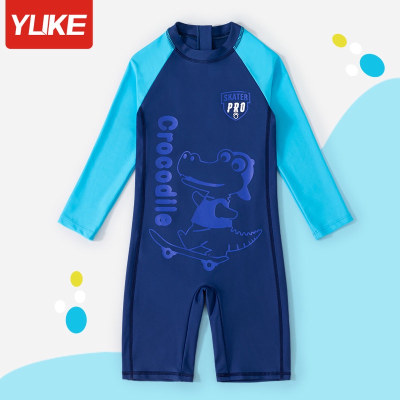 YUKE ของแท้ เด็กผู้ชายการ์ตูนวันพีซกันแดดปกปิดท้องแสดงชุดว่ายน้ำผอม