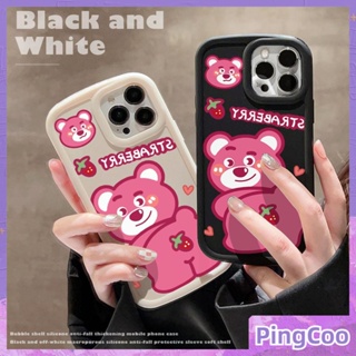 PingCoo - Case For iPhone 14 13 12 11 Pro Max 7 8 Plus XR TPU Soft Matte Bubble Case Cute Cartoon Bear White Black Camera Protection Shockproof Back Cover