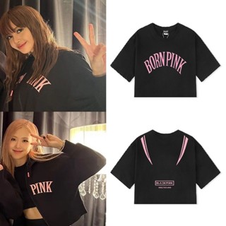 BLACKPINK Japan Tour Tokyo Dome 2023 BORN PINK คอนเสิร์ต COTTON Crop Top เสื้อยืดคอกลมสั้นสำหรับผู้หญิง พลัสขนาดแฟชั่นฤดูร้อนเสื้อยืดลำลอง