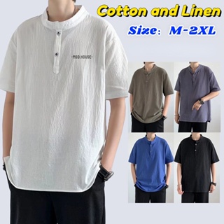 เสื้อเชิ้ตลําลอง ผ้าฝ้าย และผ้าลินิน แขนสั้น สําหรับผู้ชาย ไซซ์ M-4XL